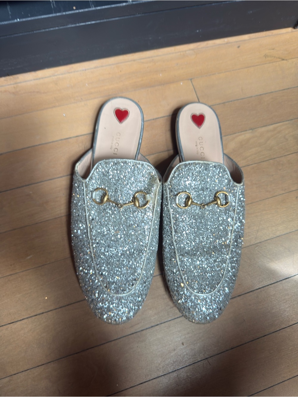Gucci Silver Glitter Horsebit Mules